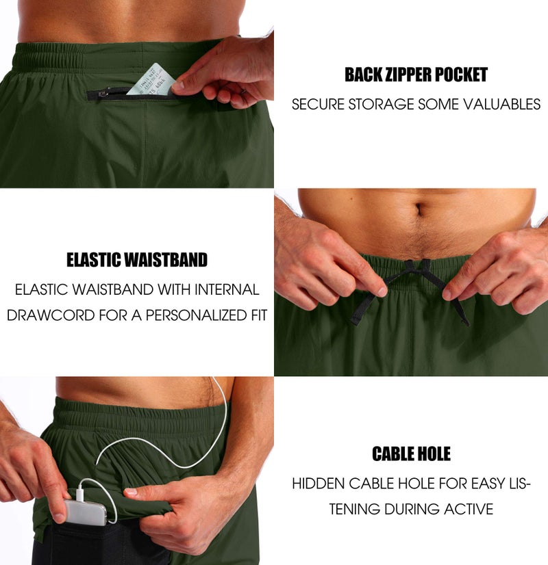 Pudolla Menâ€™s 2 in 1 Running Shorts 5" Quick Dry Gym Athletic Workout Shorts for Men with Phone Pockets(Dark Green XX-Large) - Image 5